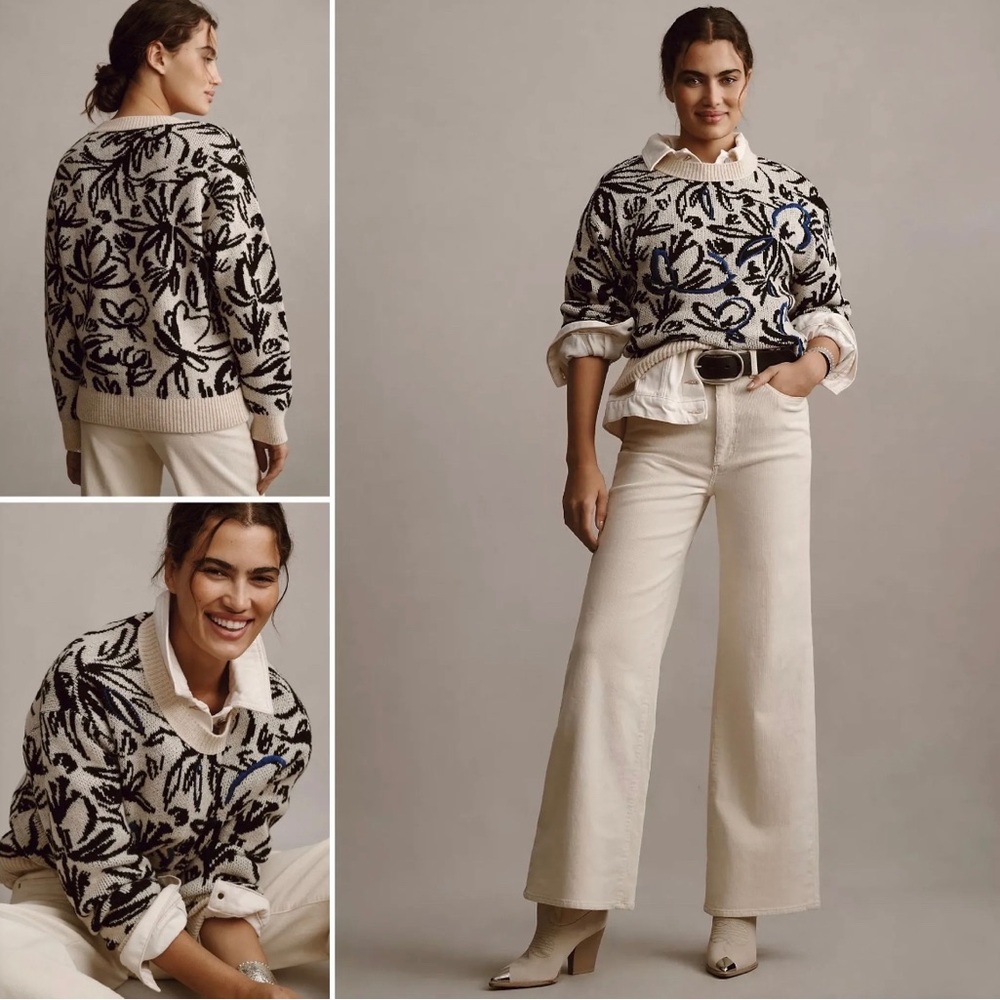 Anthropologie Floral Pop Embroidered Sweater New NWOT X-Small Small Flower Knit